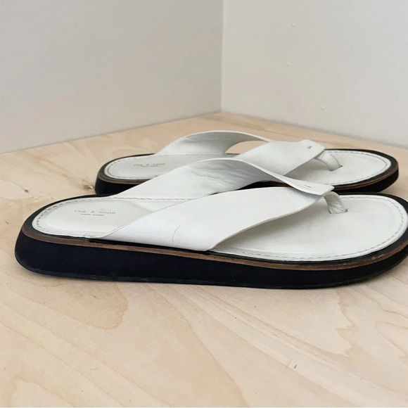 Rag & Bone Parker Leather Thong Sandals Ecru Antique White Sz 37.5 US 7.5 - Picture 2 of 9